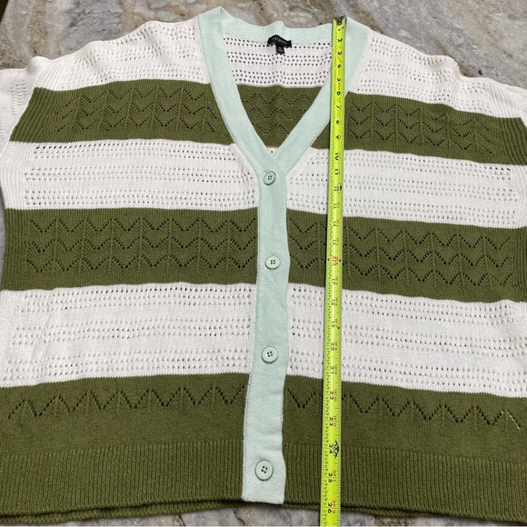 Talbots Green & White Mint Striped Cotton Linen Blend Cardigan Sweater - Picture 8 of 10